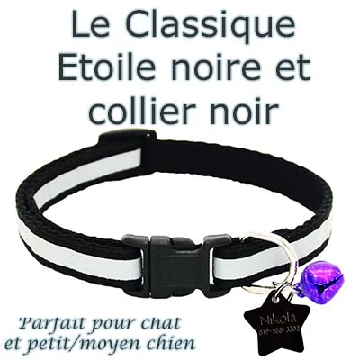 collier et medaille noir pour chat